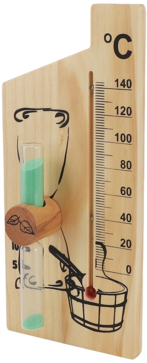 Dailygoods- Zandtimer 15 Minuten - Saunathermometer - Temperatuurmeter 0 tot 140 °C - Duurzaam Hout - Wandmontage - Nauwkeurige Meting - Saunatimer