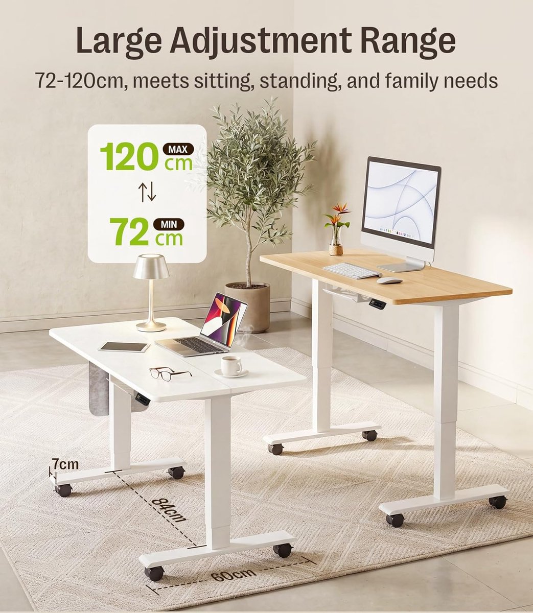 Mobili Bella FlexiRise Elite Elektrisch Zit-Sta Bureau 100 x 60 cm Verstelbaar Bureau met Geheugenfunctie, Kabelgoot, Opbergvakken, Haak en Wielen voor Thuiswerkplek en Kantoor Wit thumbnail 6