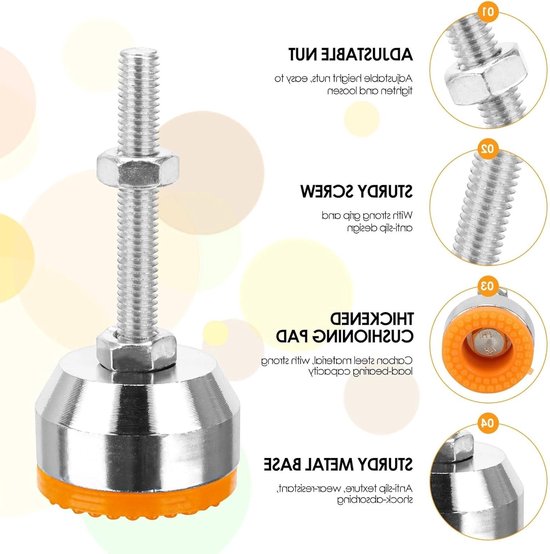 Set van 4 Verstelbare Machinepoten met Rubber Buffers voor Vloerbescherming - M8, 50 mm, Hoogte 40 mm, Geschikt voor Meubels en Apparaten — afbeelding 2