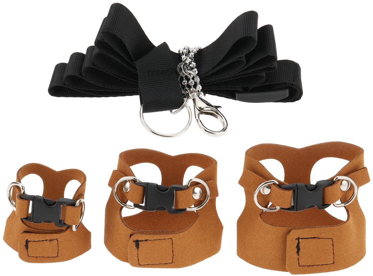 Dailygoods- Harnas Kleine Dieren - 3 Stuks Set - Verstelbare Riem - Leer/Roestvrij Staal - Geschikt voor Eekhoorns/Chinchilla's - Ondersteunt Groei - Dierenharnas