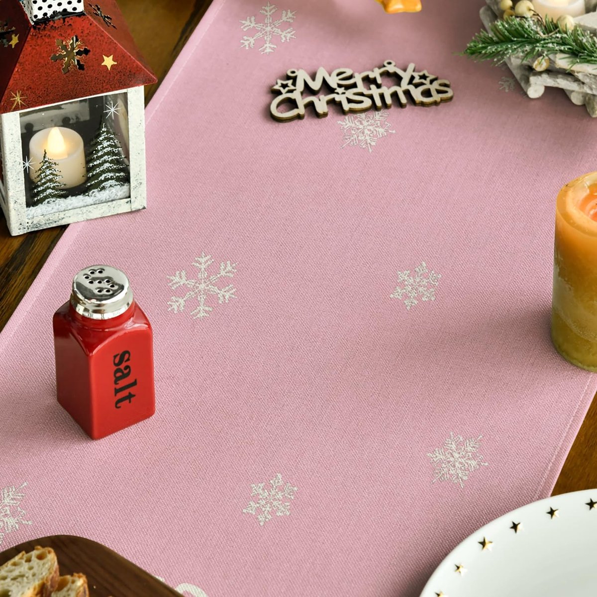Dailygoods - Tafelloper met Roze Bomen en Sterren voor Feestdagen