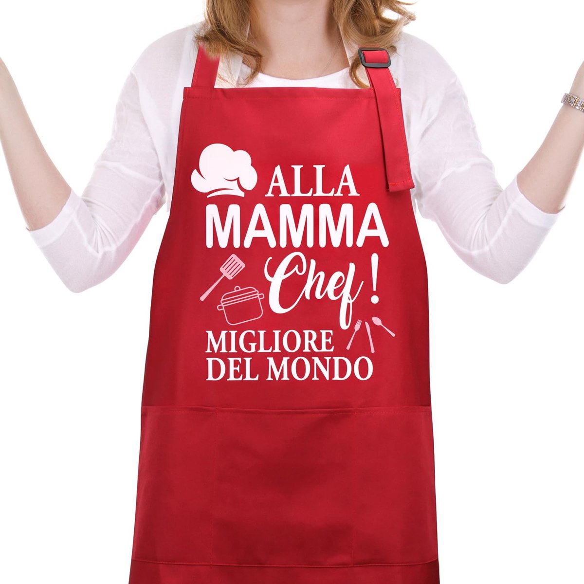 Dailygoods- Keukenschort voor Dames - A Mamma Chef! - Verstelbare Halsband - 2 Zakken - Cadeau voor Moederdag - Materiaal: Stof - Schort