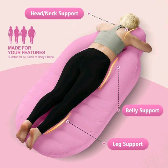 Opblaasbare PVC-slaapmat voor zwangere vrouwen, O-vormige slaapmat, comfortabele positioneringsmat tijdens de zwangerschap (roze + luchtpomp volgens Europese norm) - 165*70*25 cm — afbeelding 2