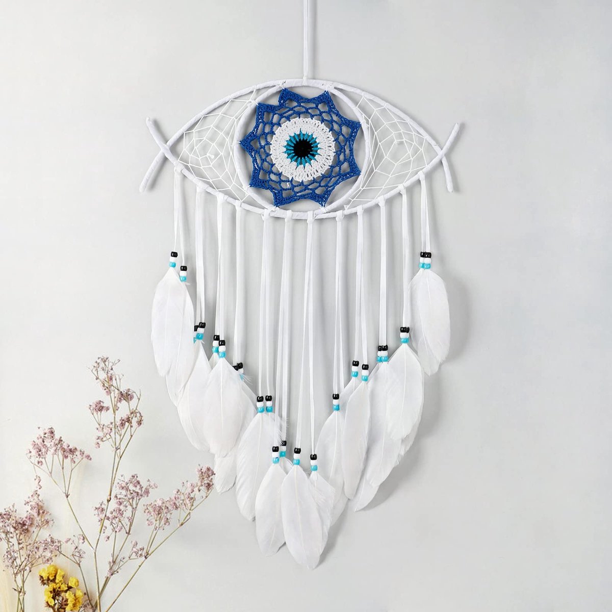 ZEYNOMAX- Dromenvanger Boze Oog - Handgeweven Macramé - Wanddecoratie Kinderen - Woondecoratie Ornament - Zegen Cadeau - Bescherming tegen Slechte Dromen