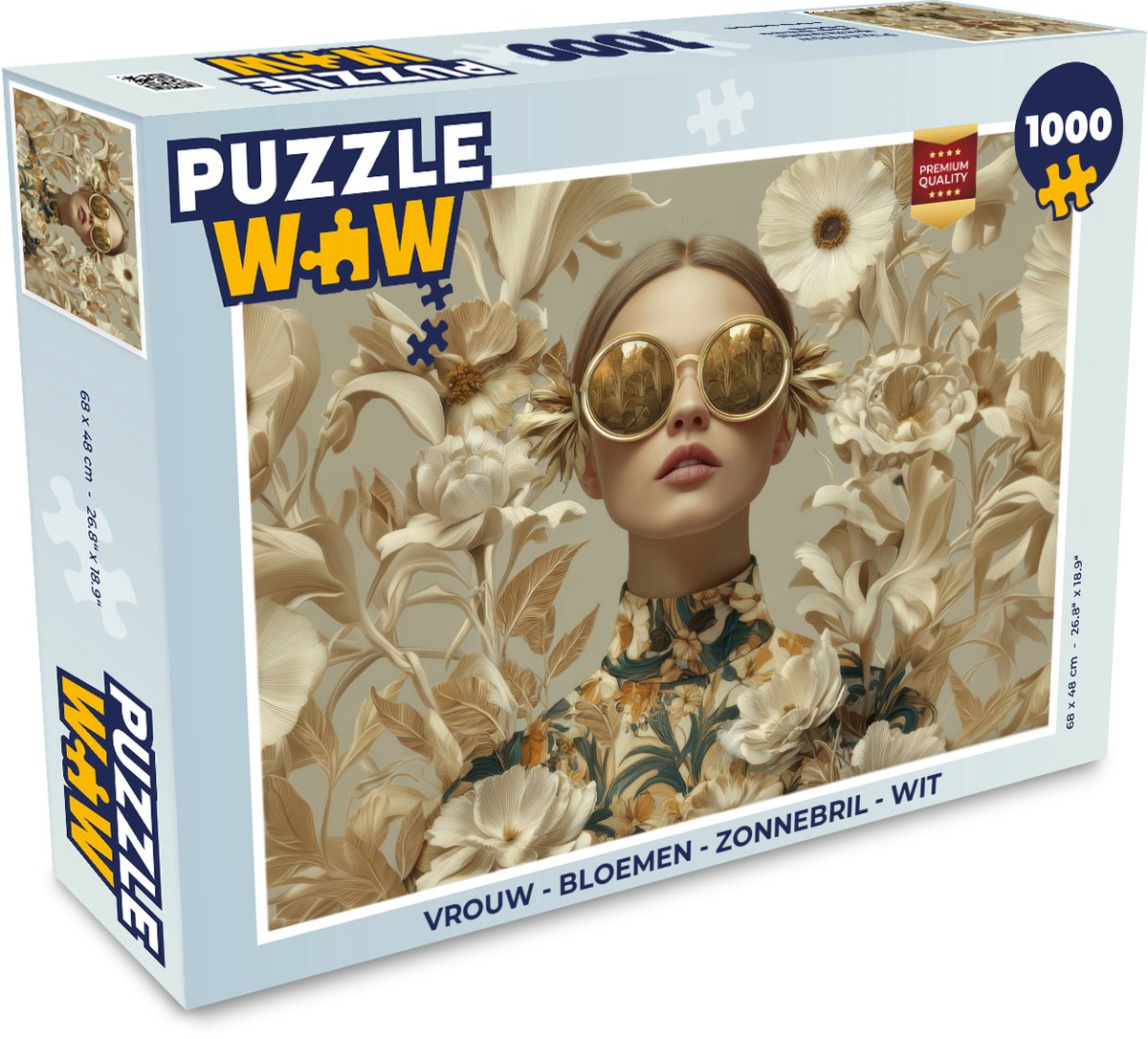 Puzzel Vrouw - Bloemen - Zonnebril - Wit - Legpuzzel - Puzzel 1000 stukjes volwassenen