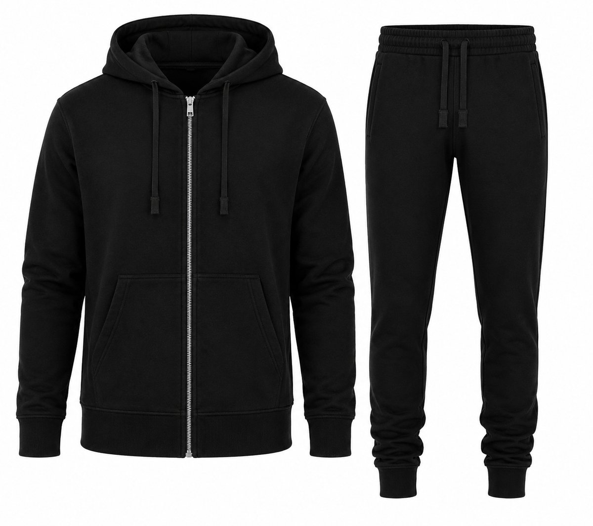 Trainingspak Heren met Rits Joggingpak Heren Sportkleding Heren Tracksuit Heren Hoodie met Rits en Joggingbroek 3XL Zwart