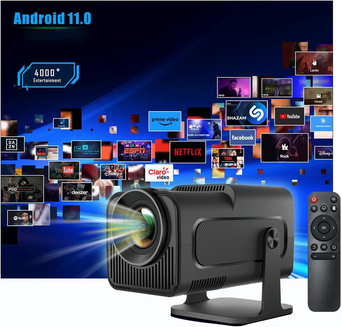 Mini Keystone Projector - Smart 1080P Draagbare Home Cinema Projector met WiFi 6, BT 5.0, 180° draaifunctie, 230 ANSI pixels, Bluetooth Projector voor telefoon, pc, laptop, PS5, HDMI, USB