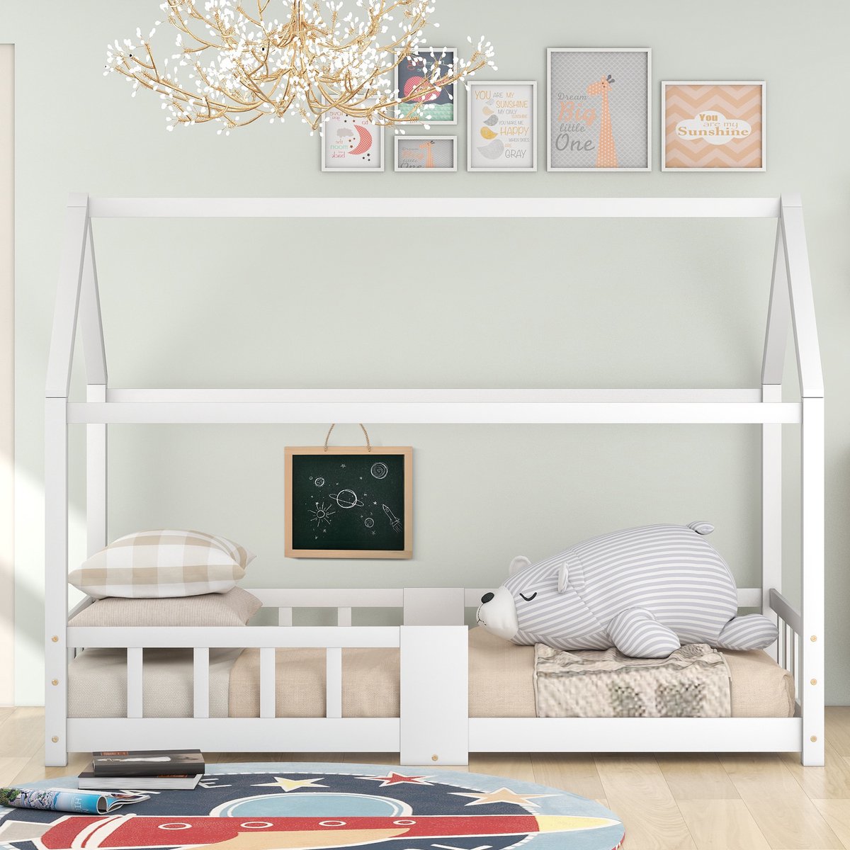 "Wit massief grenen kinderhuisbed voor slaapkamer 207×97×140.5CM "