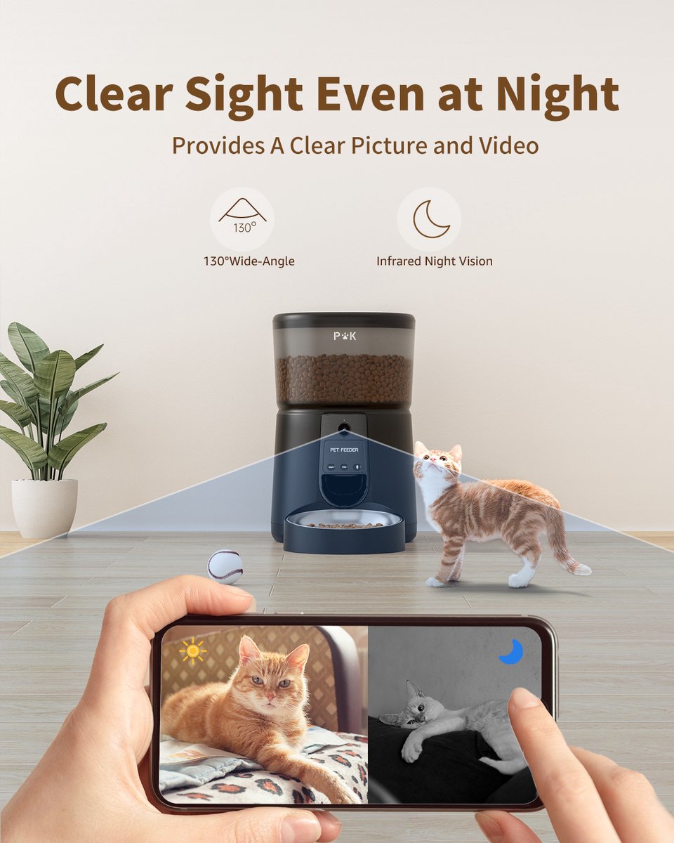 PUPPY KITTY Automatische Voerbak - Kat en Hond - Voerautomaat met Full HD 1080P Camera - Voice Recorder - 4L - Wifi met App - Night Vision - Voerdispenser - Inclusief 1 RVS Voerbakken - Zwart thumbnail 2
