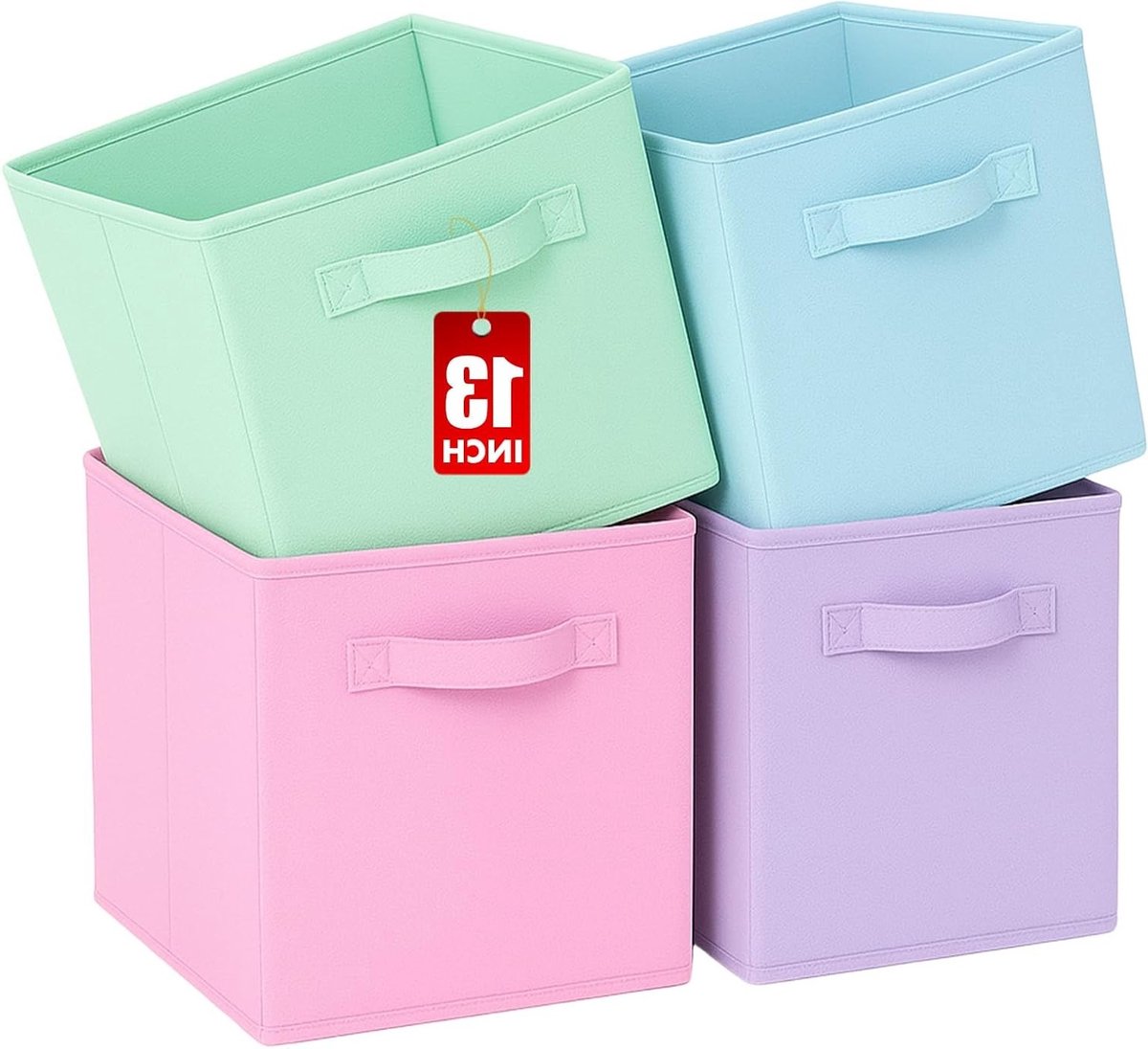 SnelShoppen - Opbergdozen set van 4, opvouwbare stoffen kubus-organizer met handgrepen, 33x33x33 cm, gemengde kleuren, ideaal voor huis, kinderkamer,