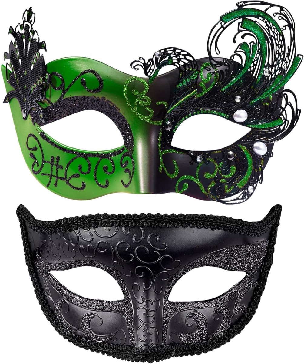 Set van 2 Venetiaanse Maskers voor Feestelijke Maskerade en Carnaval - Elegante Verkleedaccessoires