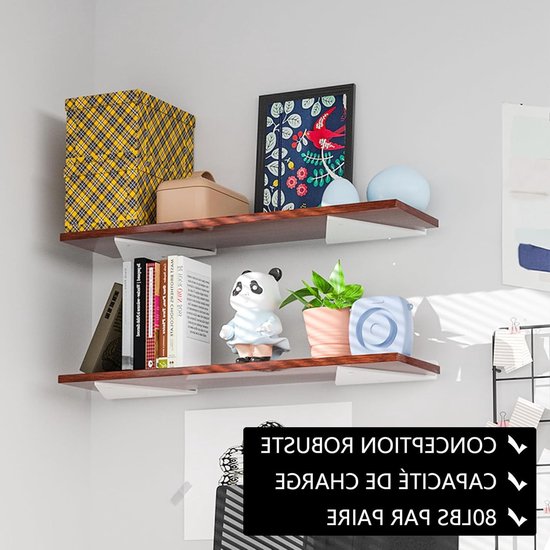 Set van 4 Witte Driehoekige Planksteunen van Metaal, 8 cm, Zwevende Wandplank Steunen voor Open Planken en Creatief Gebruik — afbeelding 4
