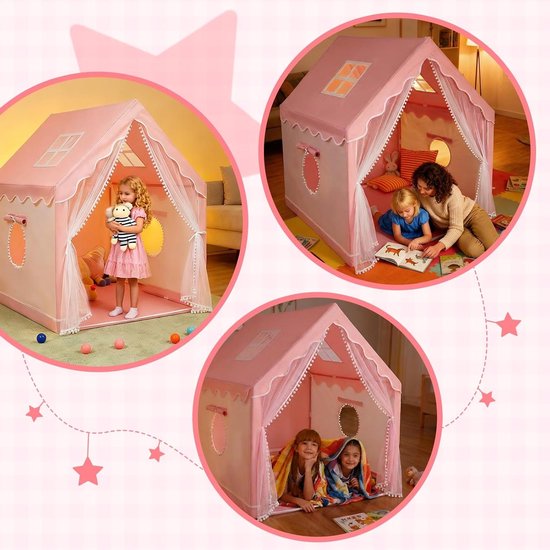 Speelhuisje voor Kinderen - Roze Prinsessen Tent voor Binnen, 120 x 100 x 130 cm, Snel Op te Setten en Draagbaar, Perfect voor Meisjes en Creatief Spelen van Merkloos — afbeelding 5