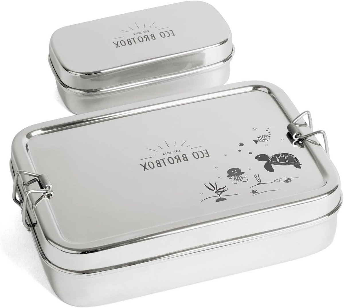 Broodtrommel XL - Snackbox set - Lunch meenemen - Roestvrij staal - 700 ml - Turtle