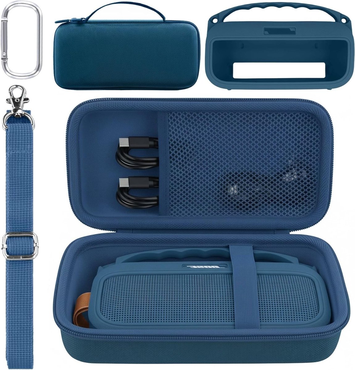 Harde tas en siliconen hoes voor Bose SoundLink Flex (2e generatie) - Draagbare Bluetooth luidspreker beschermhoes met karabijnhaak, schouderriem en extra bescherming voor onderweg