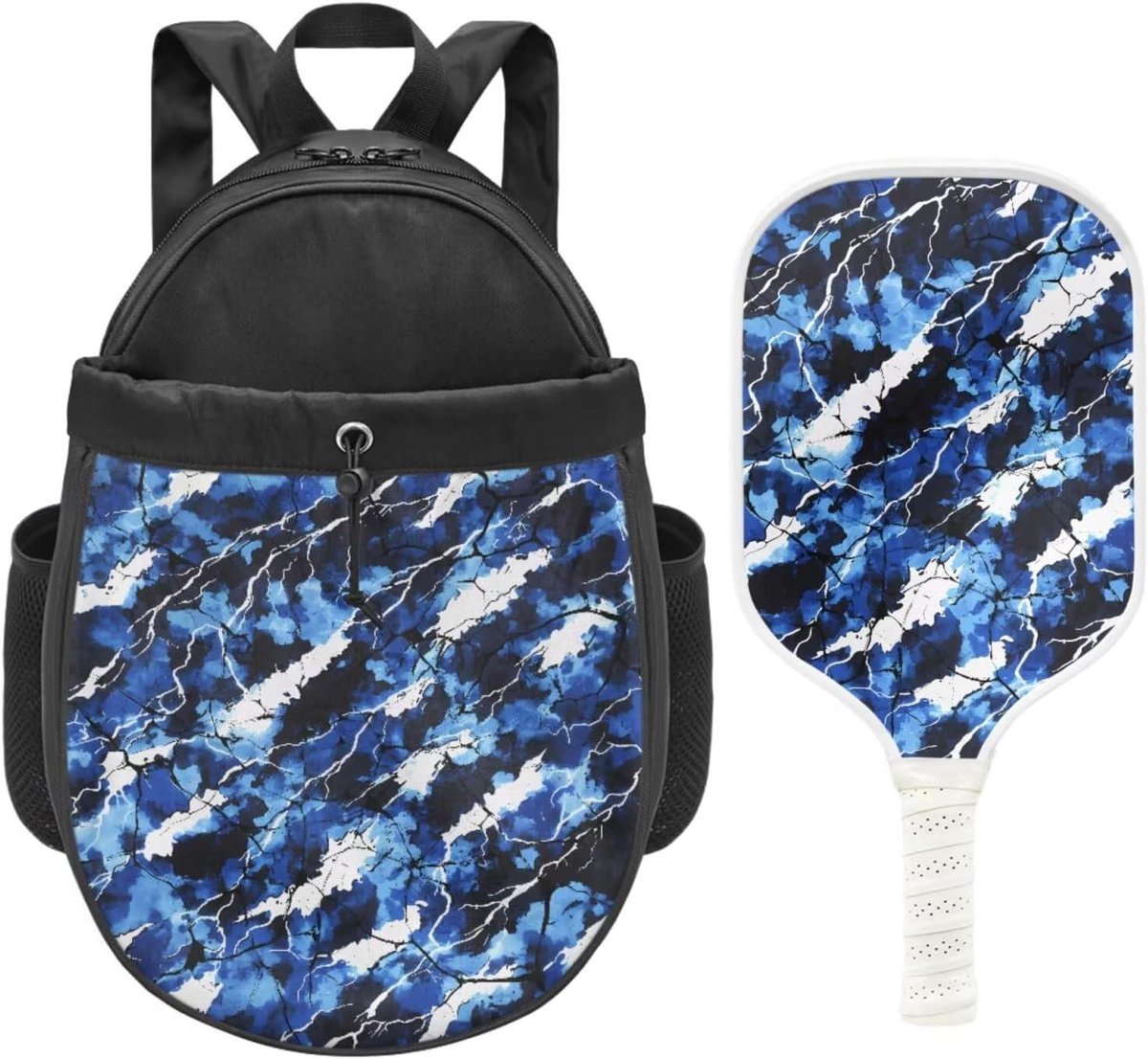 Pickleball Set - Sport Rackets - Sporten Buiten - Met Speciale Vakken - 32x14x42cm - Bliksem Blauw Camouflage