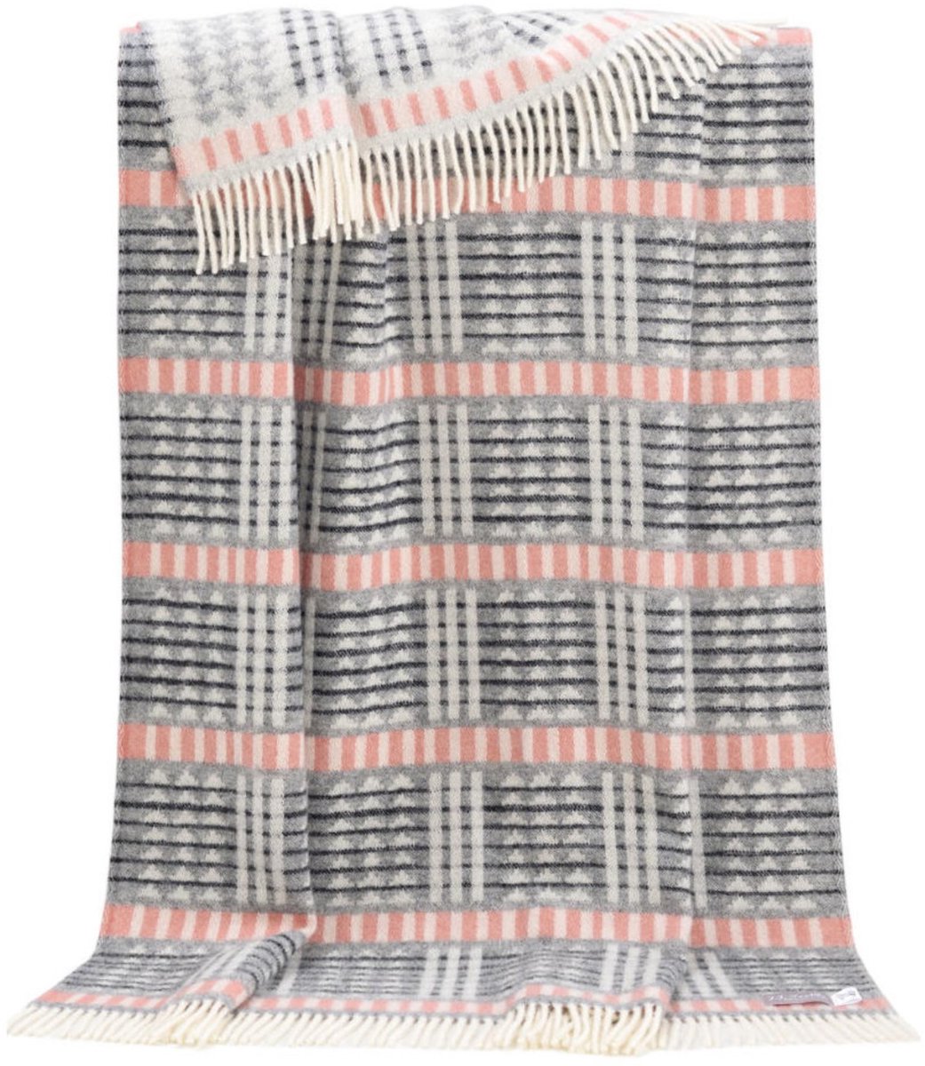 JJ Textile Wollen Plaid - MIKA (Grijs Roze) 130x190cm - Made in UK