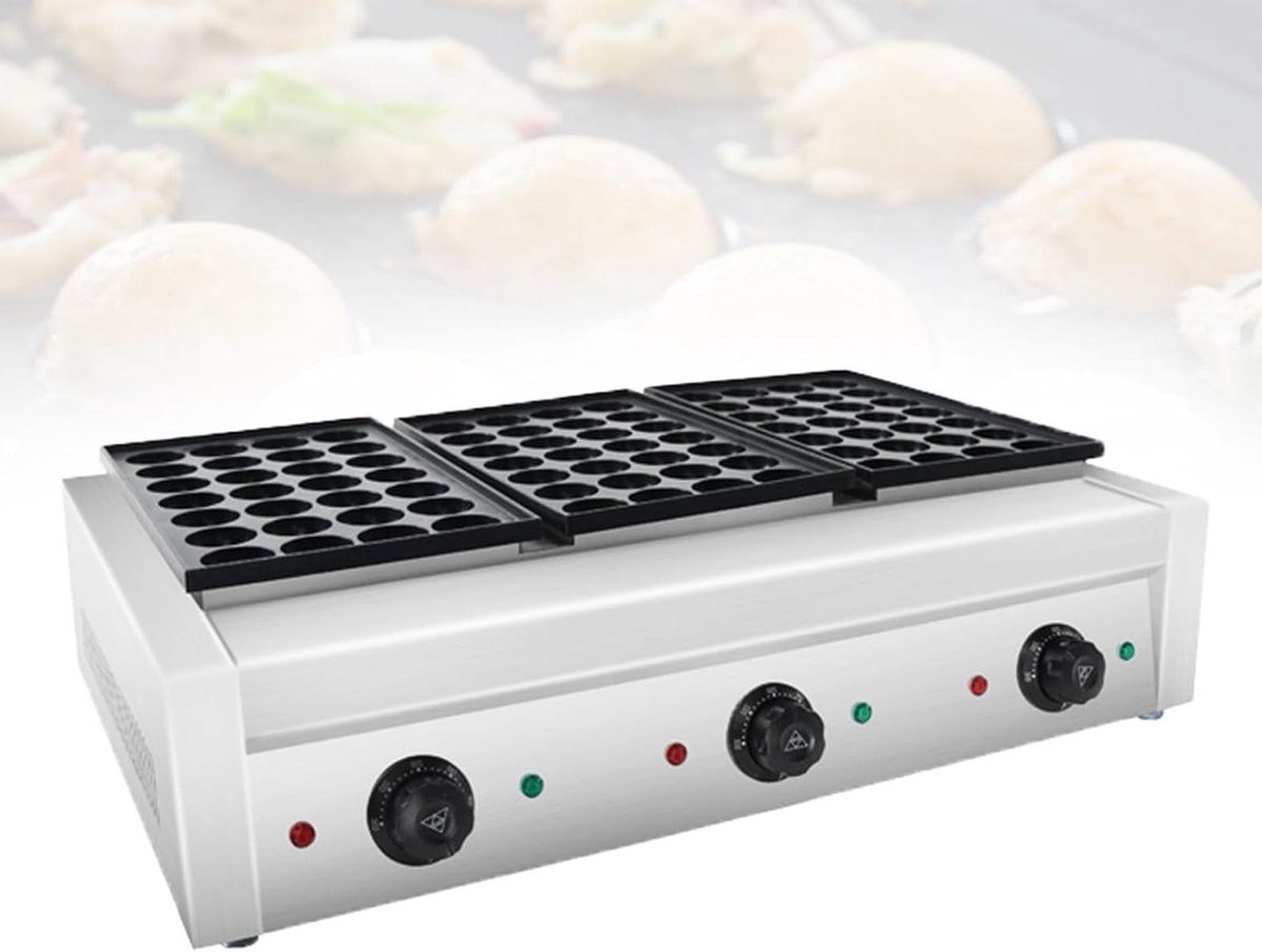 Poffertjesapparaat - Mini Pancake Maker - Zoete Gebakjes Maken - Instelbare Temperatuur - 52 x 30 x 20 cm - Zilver