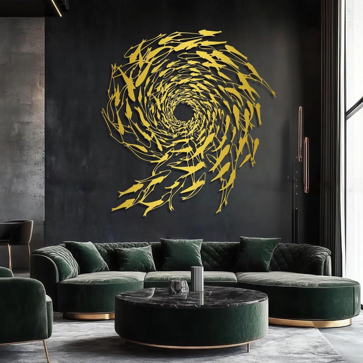 Metalen Wanddecoratie - Vis School - Woonkamer Decoratie - Precisie Lasersnijden - Tot 120 cm - Zwart