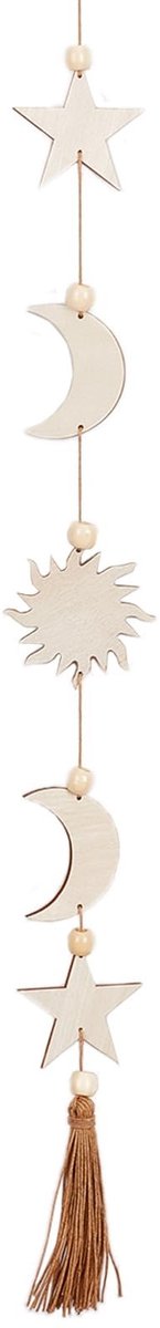 Dailygoody - Muurdecoratie - Houten Maan Ster - Boheemse Wandkunst - 77 cm - Ornamenten Hanger - Geschikt voor Thuis en Kinderen - Decoratie met Tarwe...