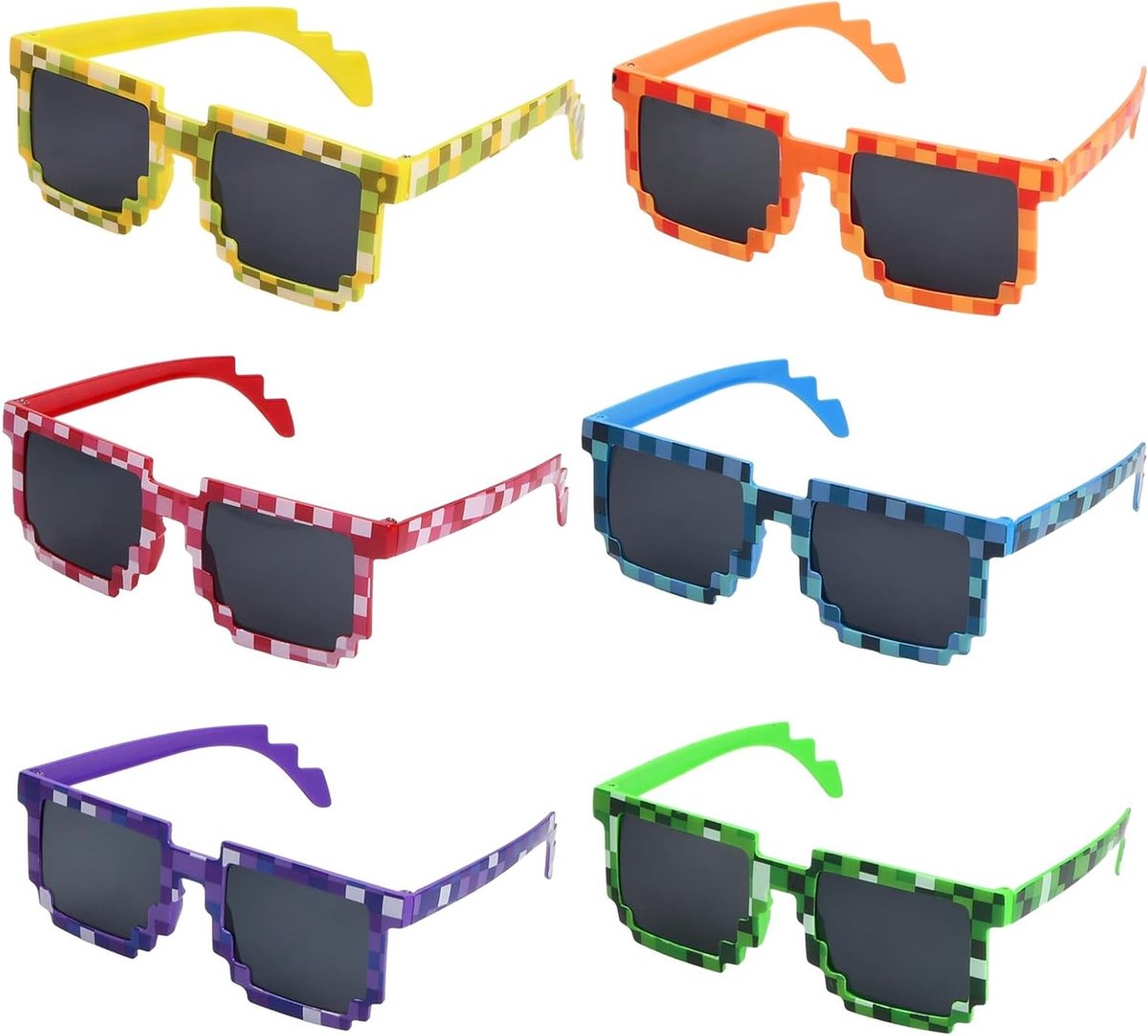Mosaic Zonnebrillen Set van 6, Grappige Pixelbrillen voor Feestjes, Verjaardagen en Festivals, Unieke Accessoires voor Themafeesten en Concerten