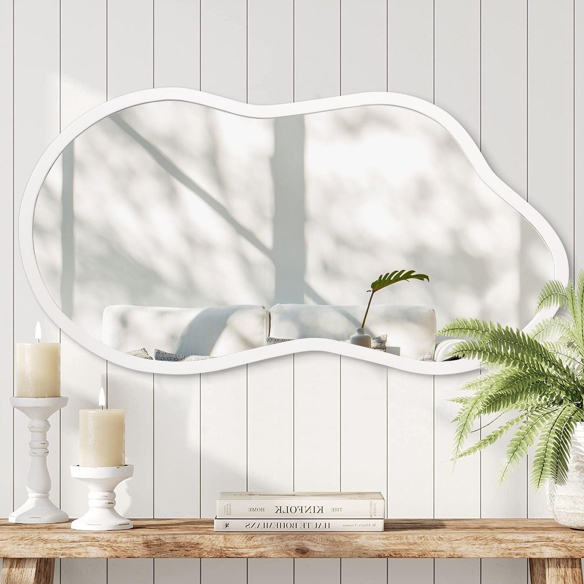 Decoratieve Wandspiegel met Onregelmatige Houten Tafel voor Slaapkamer, Badkamer en Woonkamer