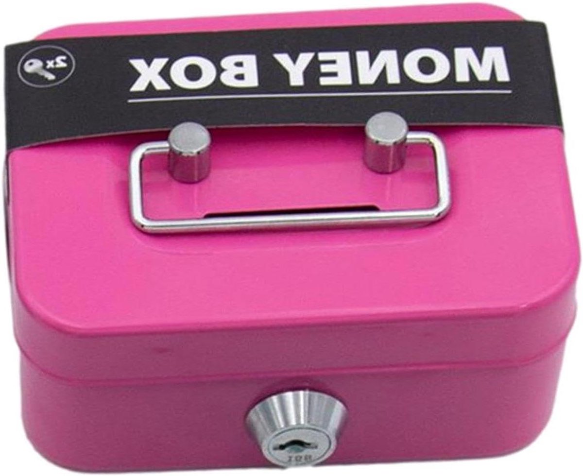 Kleine geldkluis - Beveiligingsbox Mini Safe - Veilige opslag - Sleutelvergrendeling - 11.5 x 8.5 cm - Roze
