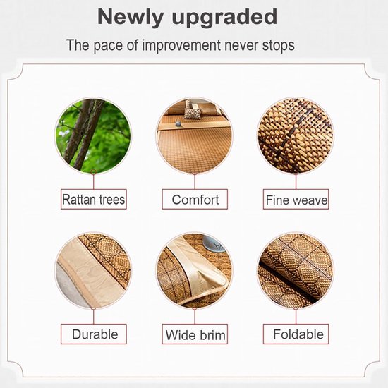 Bamboe Koelmat - Zomer Matras Topper - Koel Slapen - Natuurlijk Ademend - 200 cm - Meerkleurig — afbeelding 4