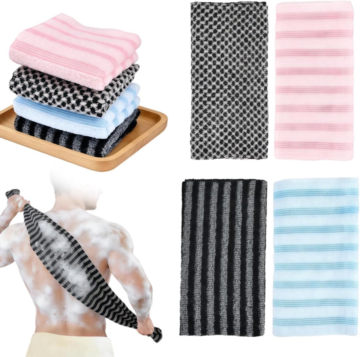 Douchedoek 4 stuks - Peeling microvezel - Antibacterieel - Verwijdert dode huidcellen - ShopVlot