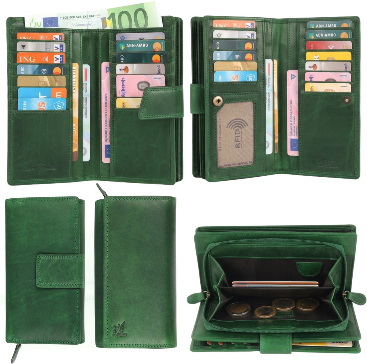 DE LAMASSU® (Alina) Leren Dames Portemonnee – Echt Leer – 22 Pasjes – RFID-bescherming – Elegant & Ruim – Luxe Geschenkverpakking