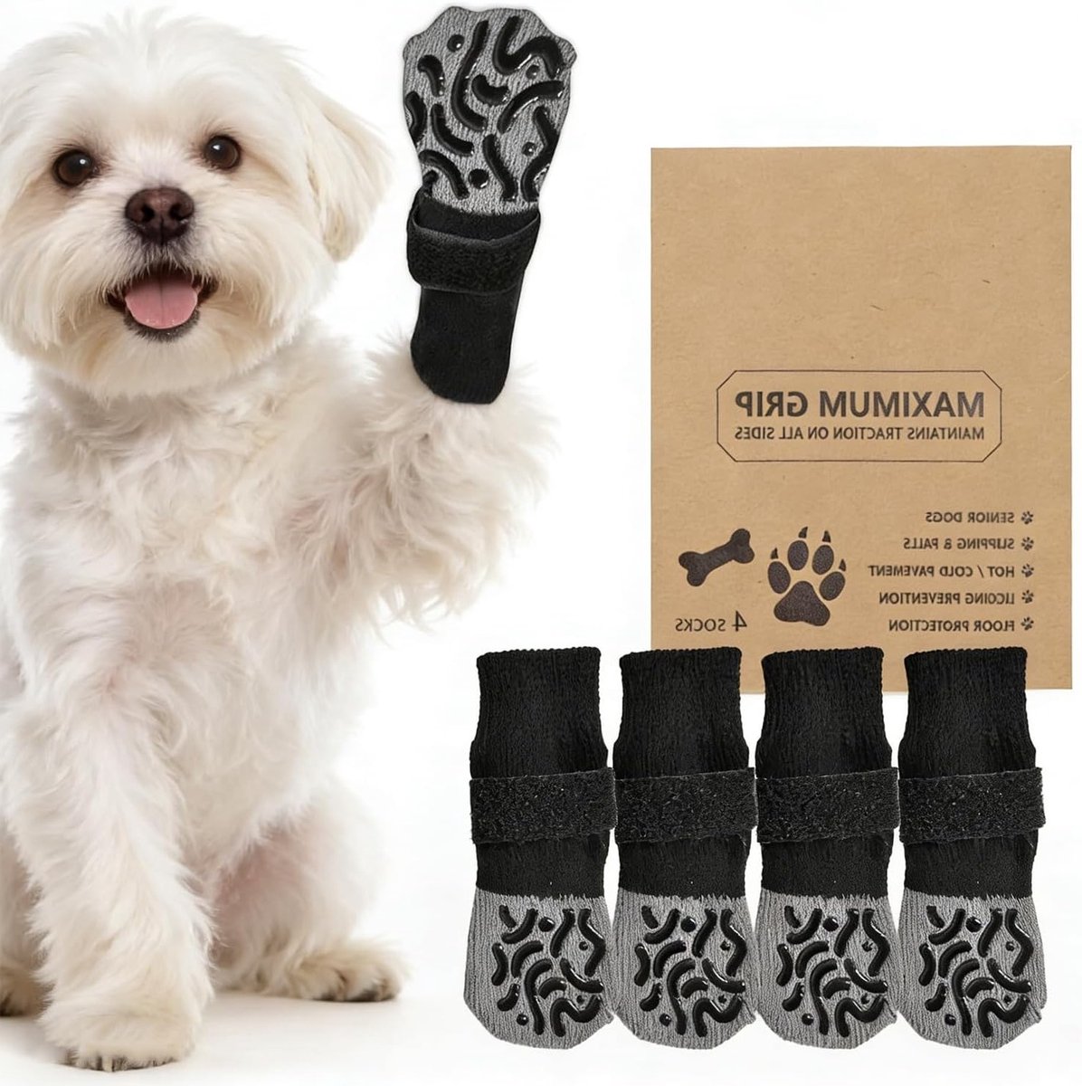 Antislip Hondensokken met Handvatten - 2 Paar voor Oudere Honden, Voorkom Likken aan Pootpads, Ideaal voor Binnen en Houten Vloeren, Maat XS
