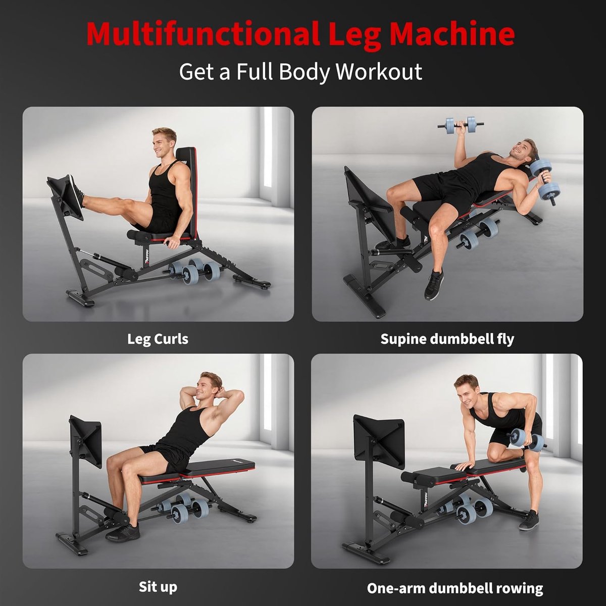PowerDrive Pro 2-in-1 Leg Press & Verstelbare Halterbank met 550 kg Draagvermogen, Hydraulisch Weerstandssysteem, Dumbbell Opslag en Full Body Fitness Station 166,5 x 57,5 x 118,5 cm