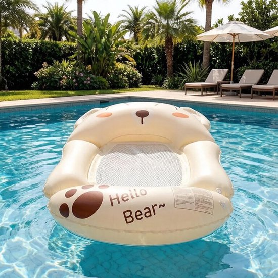 Opblaasbaar Zwembad Vlot - Drijvend Bed - Water Ontspanning - UV-bestendig Waterdicht - 120x125cm - Kaki Beer — afbeelding 4