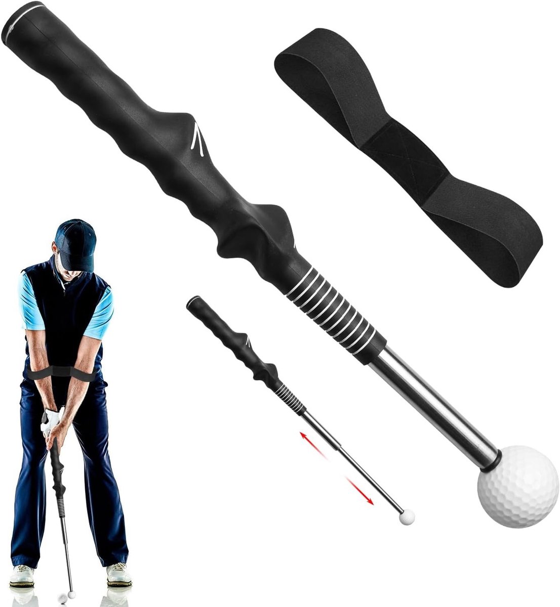 Verstelbare Golf Swing Trainer voor Beginners - Golf Oefenhulpmiddel voor Binnen, Verbeter je Swing en Kracht met deze 39-66 cm Lange Trainingstool