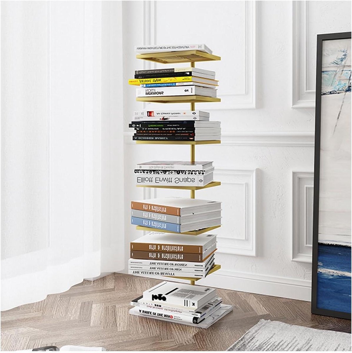 Verticale Boekenkast - Open Plank Kast - Boeken Opbergen - Zwevend Effect Ontwerp - 6-Tier 13.7x11x45.2in - Metaal