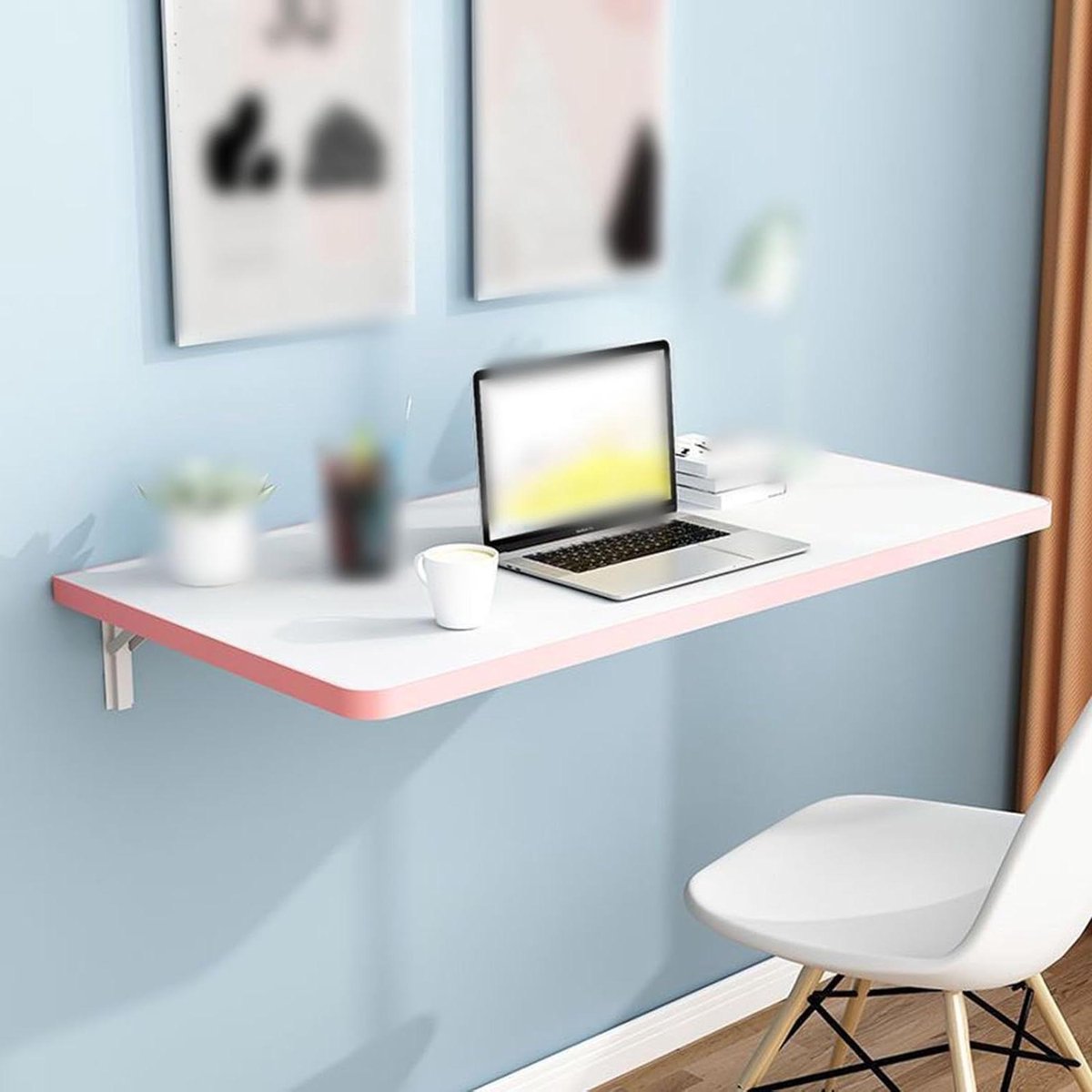 Wandtafel - Opklapbaar bureau - Ruimtebesparing - Stevig stalen frame - 70x25cm - Roze