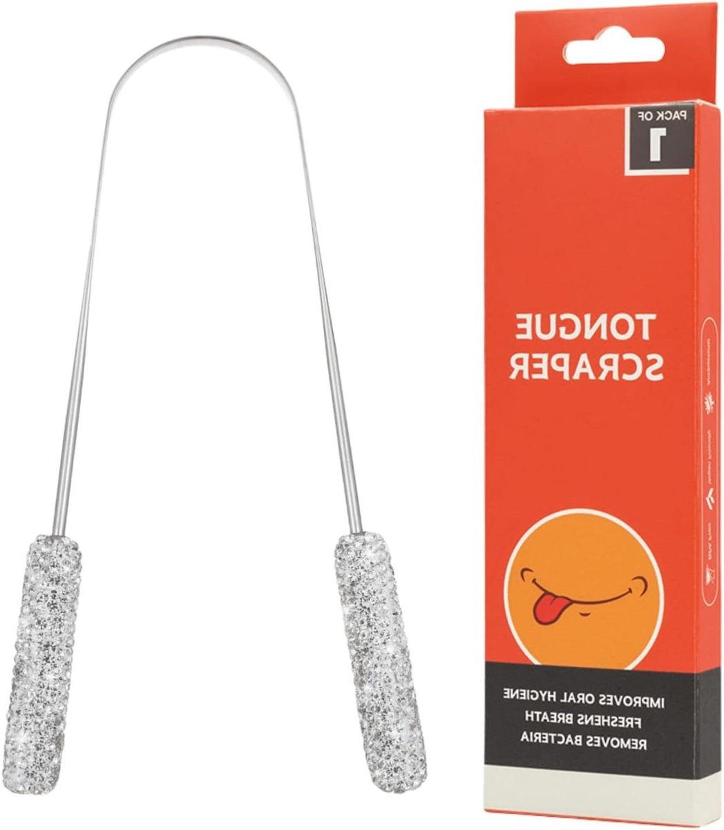 Tongschraper Roestvrij Staal - Tongreiniger Mondhygiëne - Dagelijkse Mondverzorging - Dubbelzijdige Gebogen Vorm - 35 cm Breed - Wit