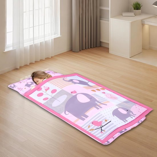 Slaapmat Kinderen - Dutmat Kleuterschool - Comfortabel Dutje - Inclusief Kussen Hoes - 125x50 cm - Olifant — afbeelding 2