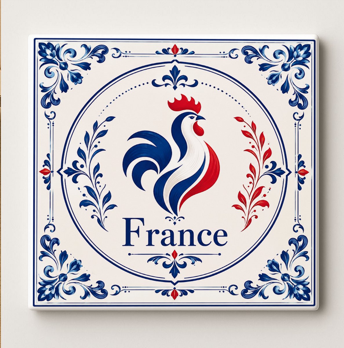 Frankrijk Decoratieve Keramische Tegel – Franse Haan Wandtegel – Blauw Wit Rood Heritage S