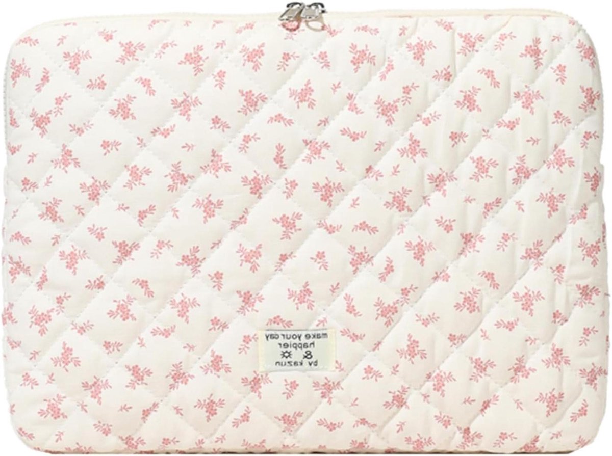 Laptoptas - Notebook hoes - Veilig vervoer - Bloemenprint gewatteerd - 13 inch - Roze