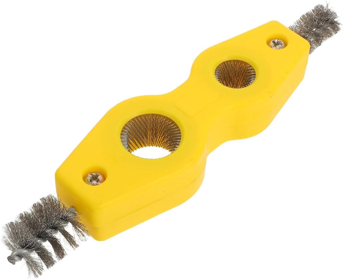 Accupool Reiniger - Batterij Borstel - Voertuig Onderhoud - Dubbele Kop Ontwerp - 19 cm - Geel