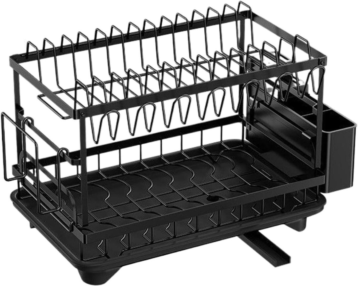 Bordenrek Organizer - Vaatdroger Keuken - Keuken Ordenen - Twee Verdiepingen - 42 x 29 x 29 cm - Zwart
