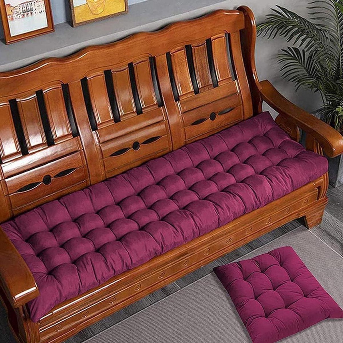 Tuinbank Kussen - Zitkussen Bank - Buiten Zitten - Extra Dikke Vulling - 110 x 40 cm - Paars