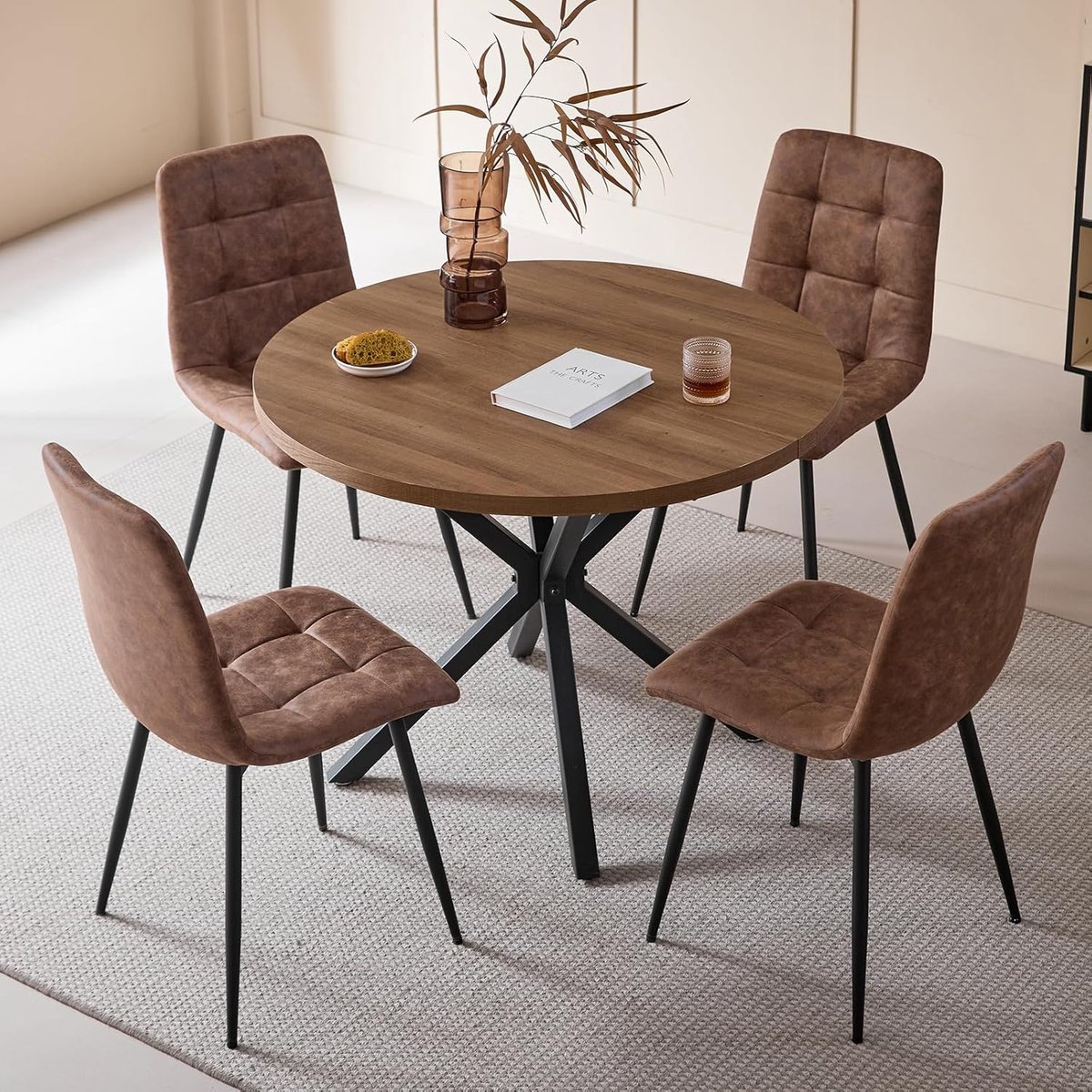 LuxeComfort Eetkamerstoelen Set van 2 – Waterdichte Technisch Lederen Stoelen met Metalen Poten, 44 x 43 x 89,5 cm, Lichtbruin