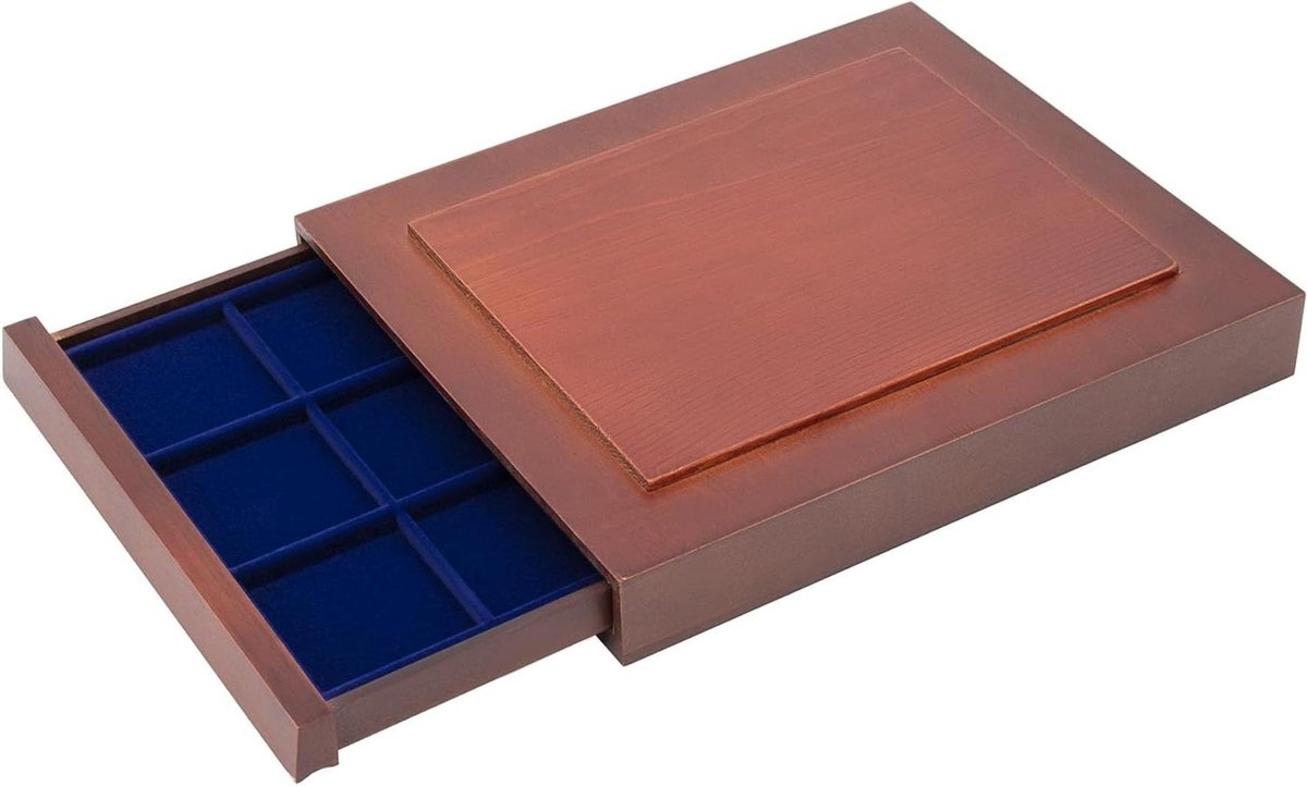Houten Muntbox - Muntencollectie Houder - Munten Verzamelen - Hoekige Vakken - 12 x 54 mm - Houtkleur