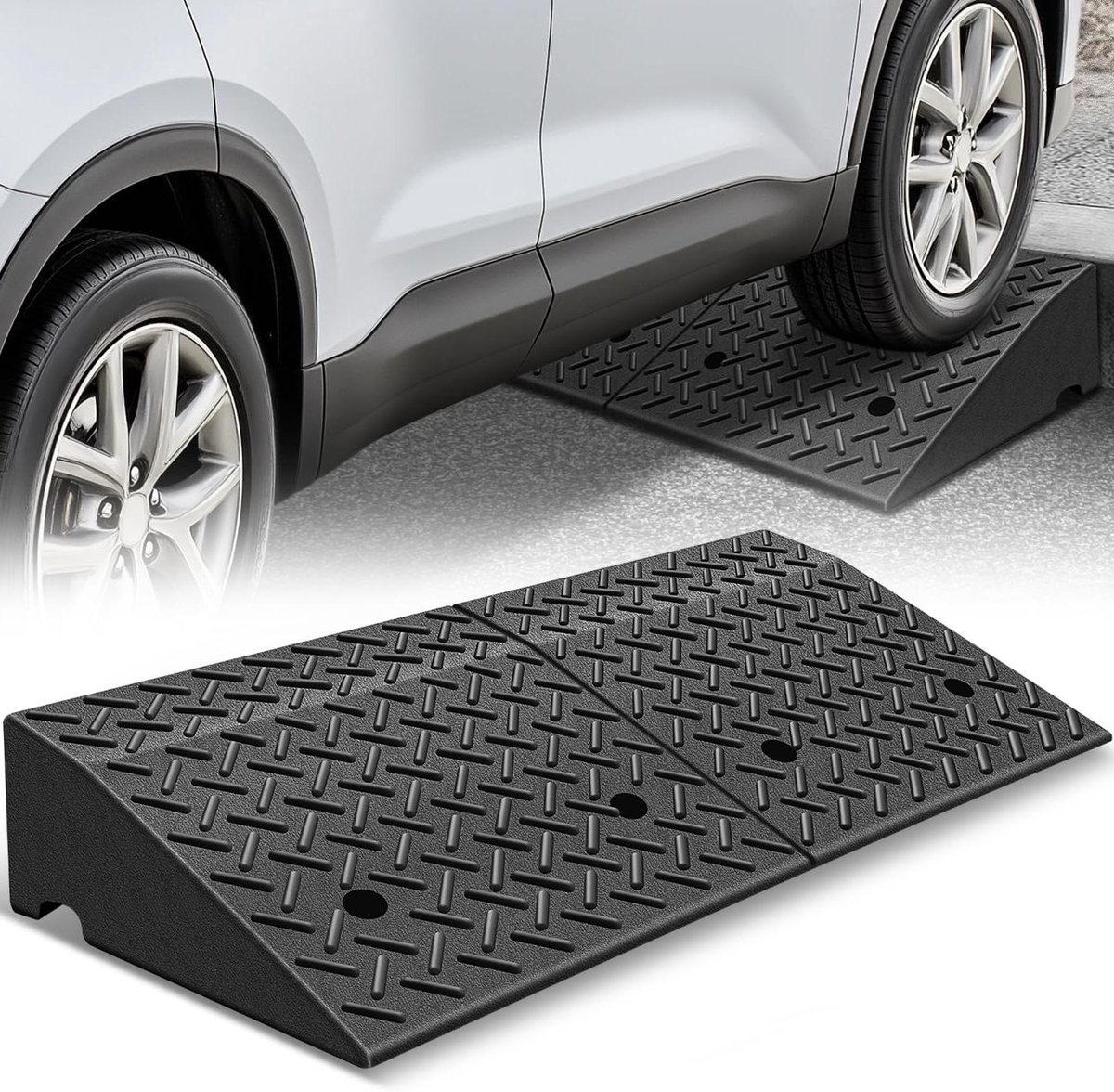 Rubberen stoeprand helling - Oprit opzetstuk - Helling maken - Stabiele rasterstructuur - 7 inch hefhoogte - Zwart
