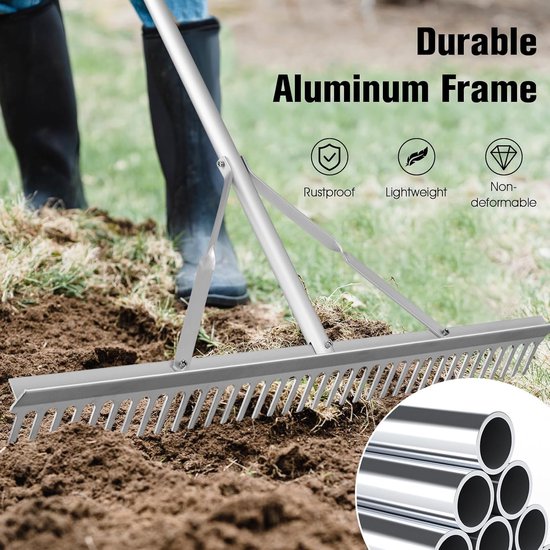 Landschapshark Aluminium - Tuinhark Brede - Gazon Onderhoud - Dubbelzijdig Gebruik - 91 cm Kop - Zilver — afbeelding 4