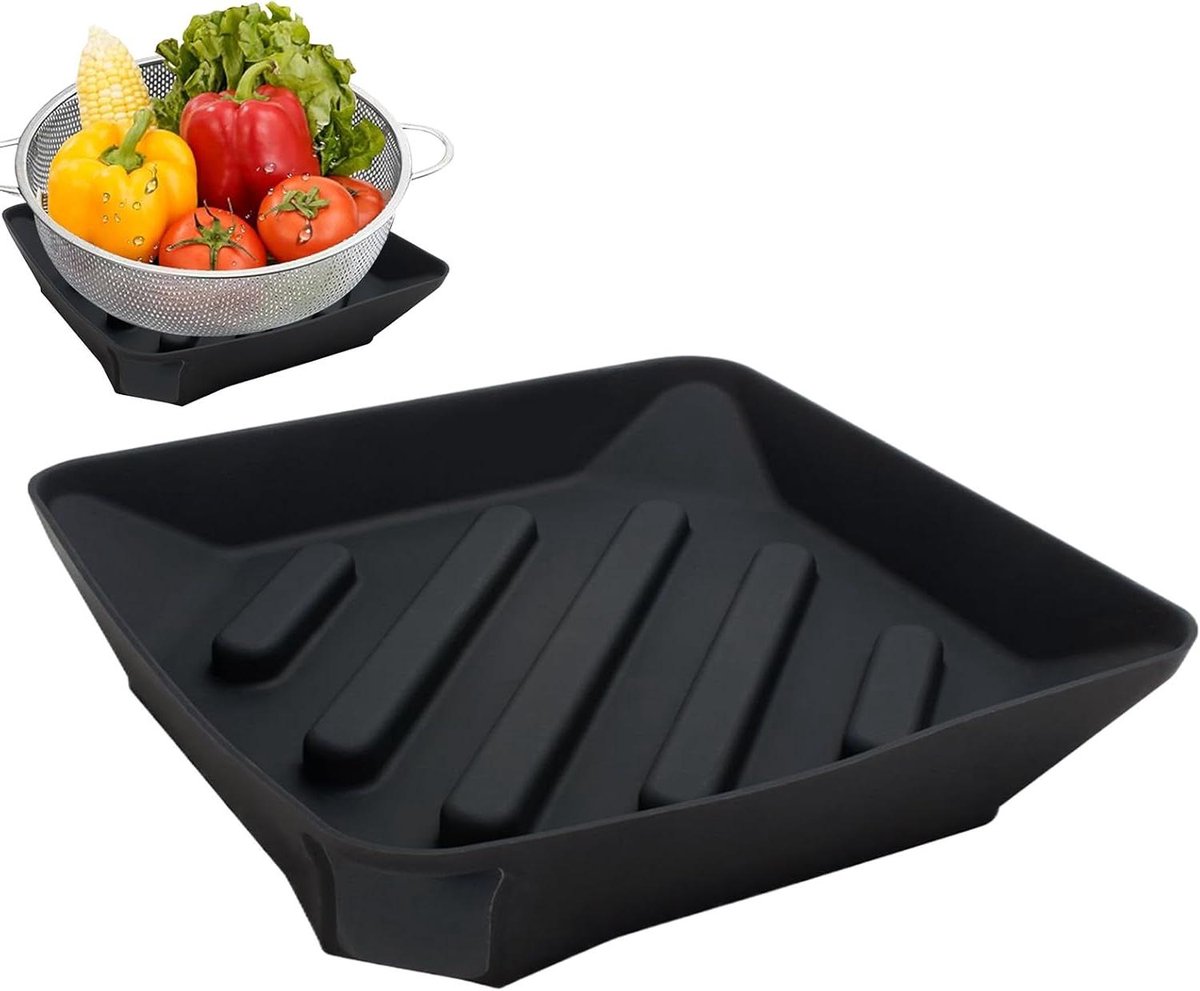 Afdruipmat Voor Afwas - Aanrecht Organizer - Keuken Opbergen - Met Uitloop - 26x26 cm - Zwart