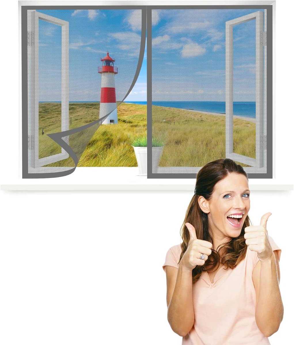 Horren voor raam - Insecten scherm - Frisse lucht binnen - Magnetische bevestiging - 150 x 155 cm - Grijs