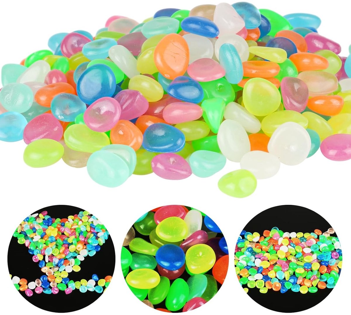 Kleurige Glazen Steentjes voor Tuindecoratie - Fluorescerende Decoratieve Pebbles, 300 Stuks, Perfect voor Buiten en Creatieve Projecten